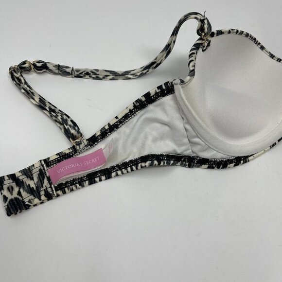 Victorias Secret Push Up Bikini Top Size 32B Black Print - Picture 9 of 11
